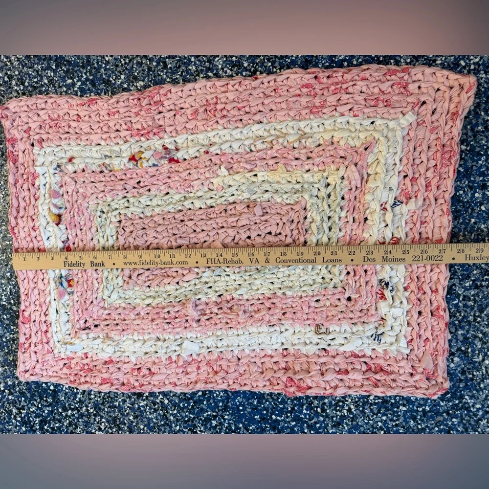 Handmade crocheted rag rug bathroom mat 27.5x19